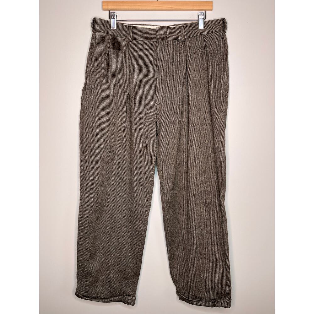 1990s Polo Ralph Lauren Tweed Brown Wool Cotton Academic Old Money Pants 35x28